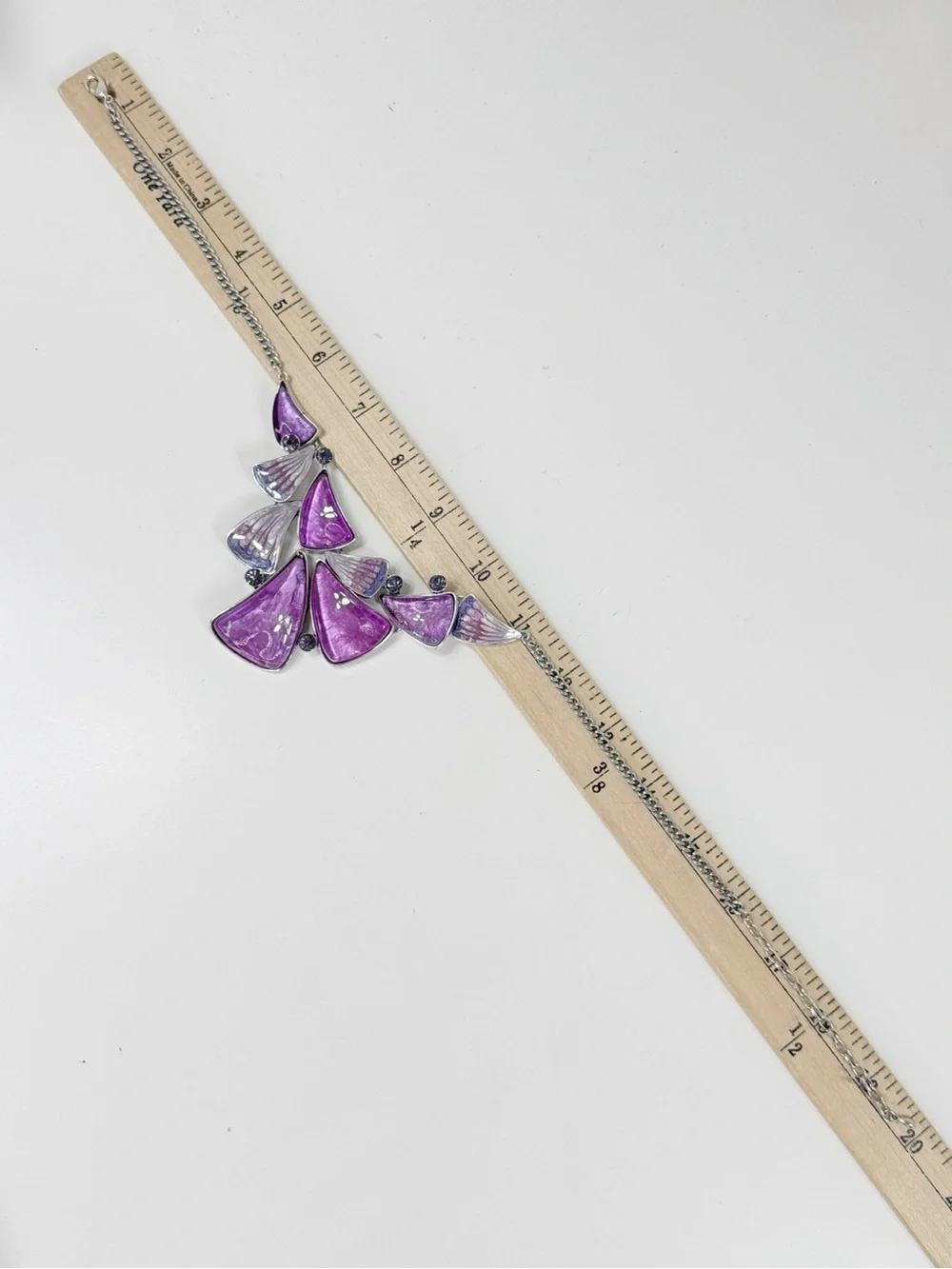 Rivir Purple and Silver Enamel Bib Statement Necklace and Earring Set Y2K‎